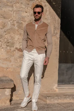 Almond Alcantara Bomber Jacket – Made In Italy|Pini Parma Cheap