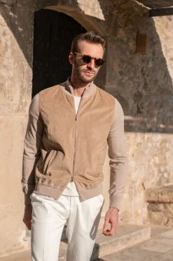 Almond Alcantara Bomber Jacket – Made In Italy|Pini Parma Cheap