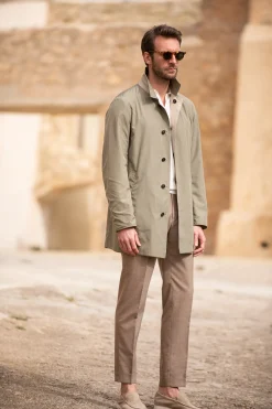 Beige And Green Reversible Raincoat - Made In Italy|Pini Parma Cheap