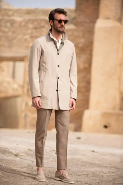 Beige And Green Reversible Raincoat - Made In Italy|Pini Parma Cheap