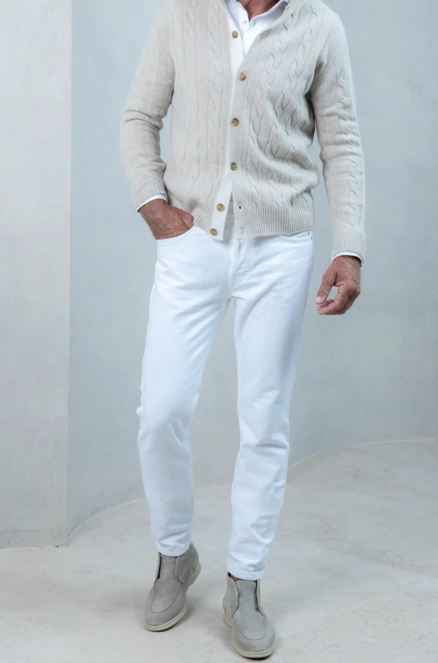 Beige Cable Knit Cashmere Blend Cardigan – Made In Italy|Pini Parma Shop