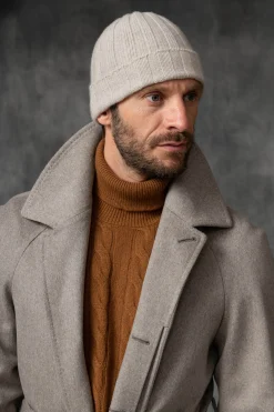 Beige Cashmere Rib Knit Beanie - Made In Italy|Pini Parma Store