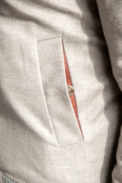 Beige Down Bomber In Loro Piana Wool With Rain System®– Made In Italy|Pini Parma Store