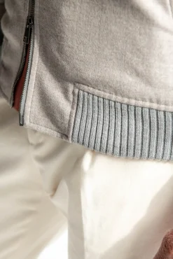 Beige Down Bomber In Loro Piana Wool With Rain System®– Made In Italy|Pini Parma Store