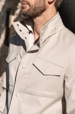 Beige Field Jacket In Loro Piana Green Storm System® Wool - Made In Italy|Pini Parma New