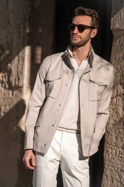 Beige Field Jacket In Loro Piana Green Storm System® Wool - Made In Italy|Pini Parma New