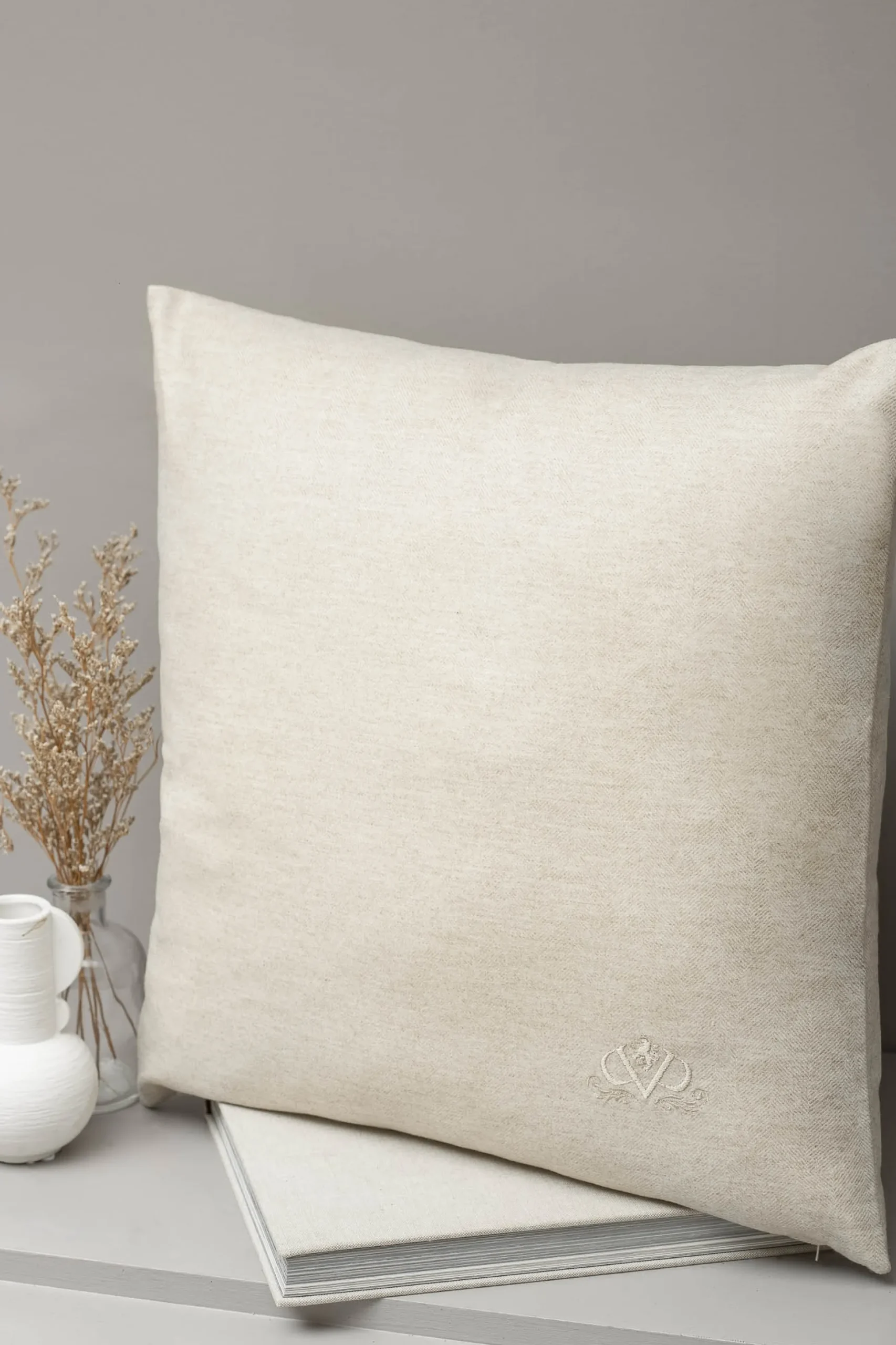Beige Herringbone Wool Cushion - Made In Italy|Pini Parma Online