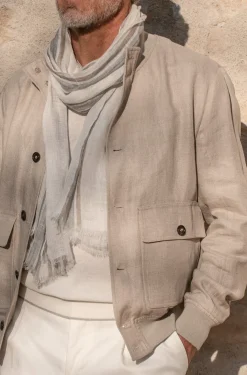 Beige Linen Bomber Jacket – Made In Italy|Pini Parma Discount