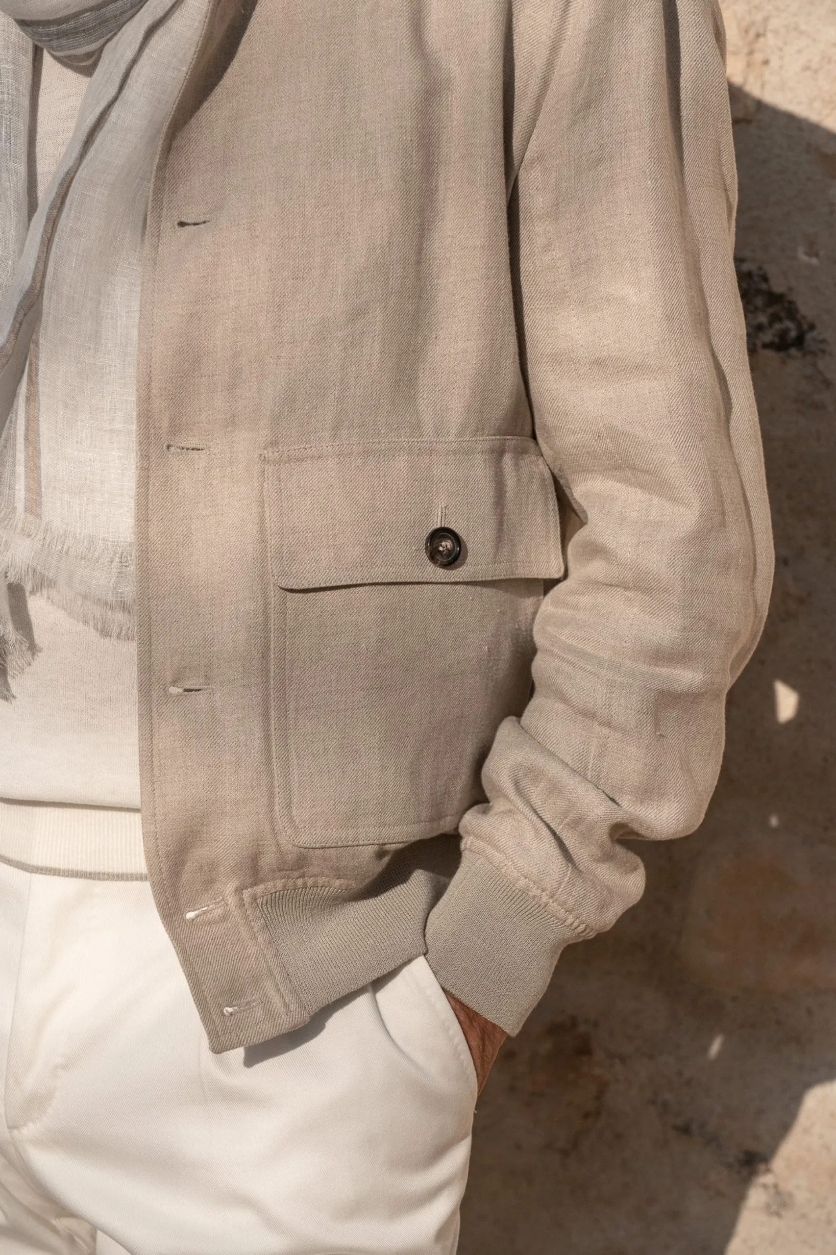 Beige Linen Bomber Jacket – Made In Italy|Pini Parma Discount