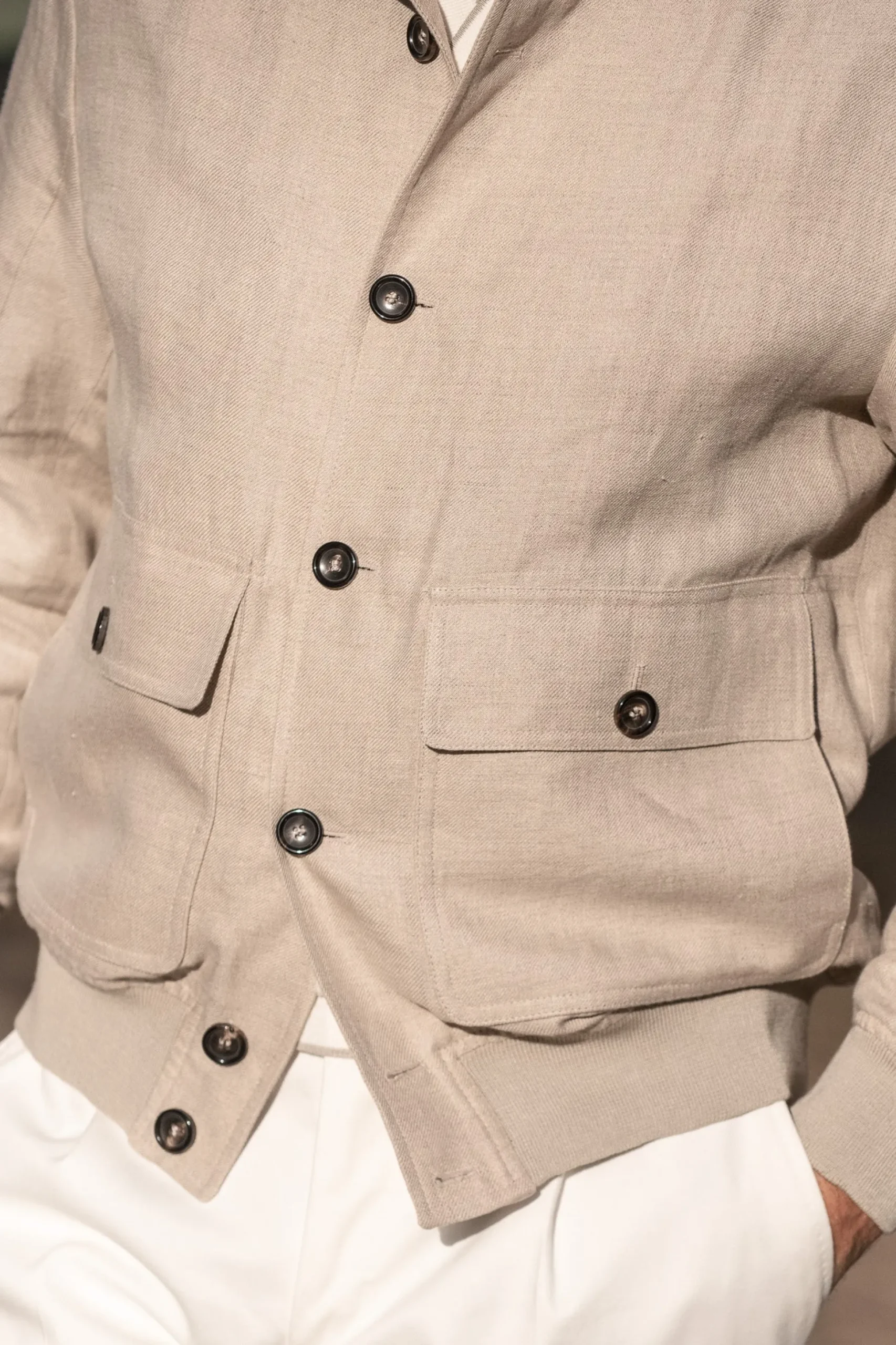Beige Linen Bomber Jacket – Made In Italy|Pini Parma Discount