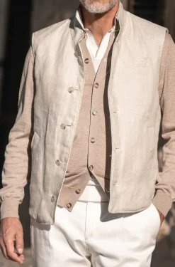 Beige Linen Reversible Down Vest – Made In Italy|Pini Parma Hot