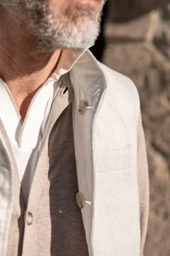 Beige Linen Reversible Down Vest – Made In Italy|Pini Parma Hot