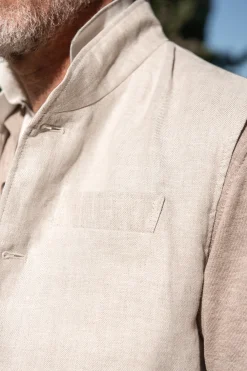Beige Linen Reversible Down Vest – Made In Italy|Pini Parma Hot