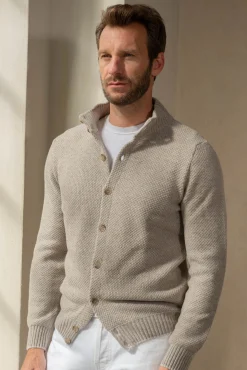 Beige Textured Cashmere Blend Cardigan – Made In Italy|Pini Parma Shop