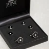 Black Cufflinks And Dress Studs Set With Swarovski Detail - Made In Italy|Pini Parma Best Sale