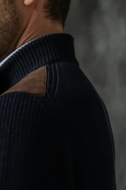 Blue And Brown Cardigan - Alcantara & Wool - Made In Italy|Pini Parma Cheap