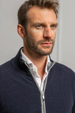 Blue And Grey Full Zip Cardigan – Made In Italy|Pini Parma Flash Sale