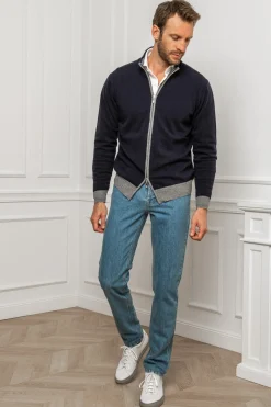 Blue And Grey Full Zip Cardigan – Made In Italy|Pini Parma Flash Sale