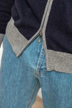 Blue And Grey Full Zip Cardigan – Made In Italy|Pini Parma Flash Sale