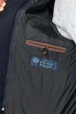 Blue Down Jacket In Loro Piana Wool With Rain System®– Made In Italy|Pini Parma Online