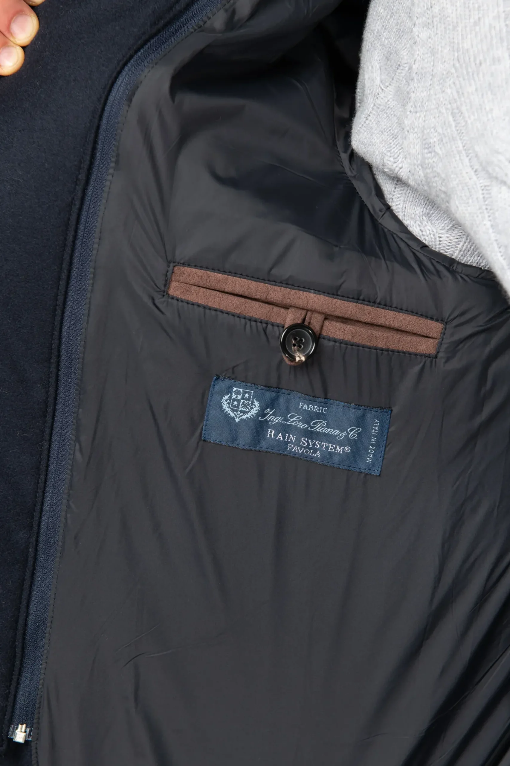Blue Down Jacket In Loro Piana Wool With Rain System®– Made In Italy|Pini Parma Online