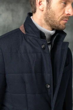 Blue Down Jacket In Loro Piana Wool With Rain System®– Made In Italy|Pini Parma Online