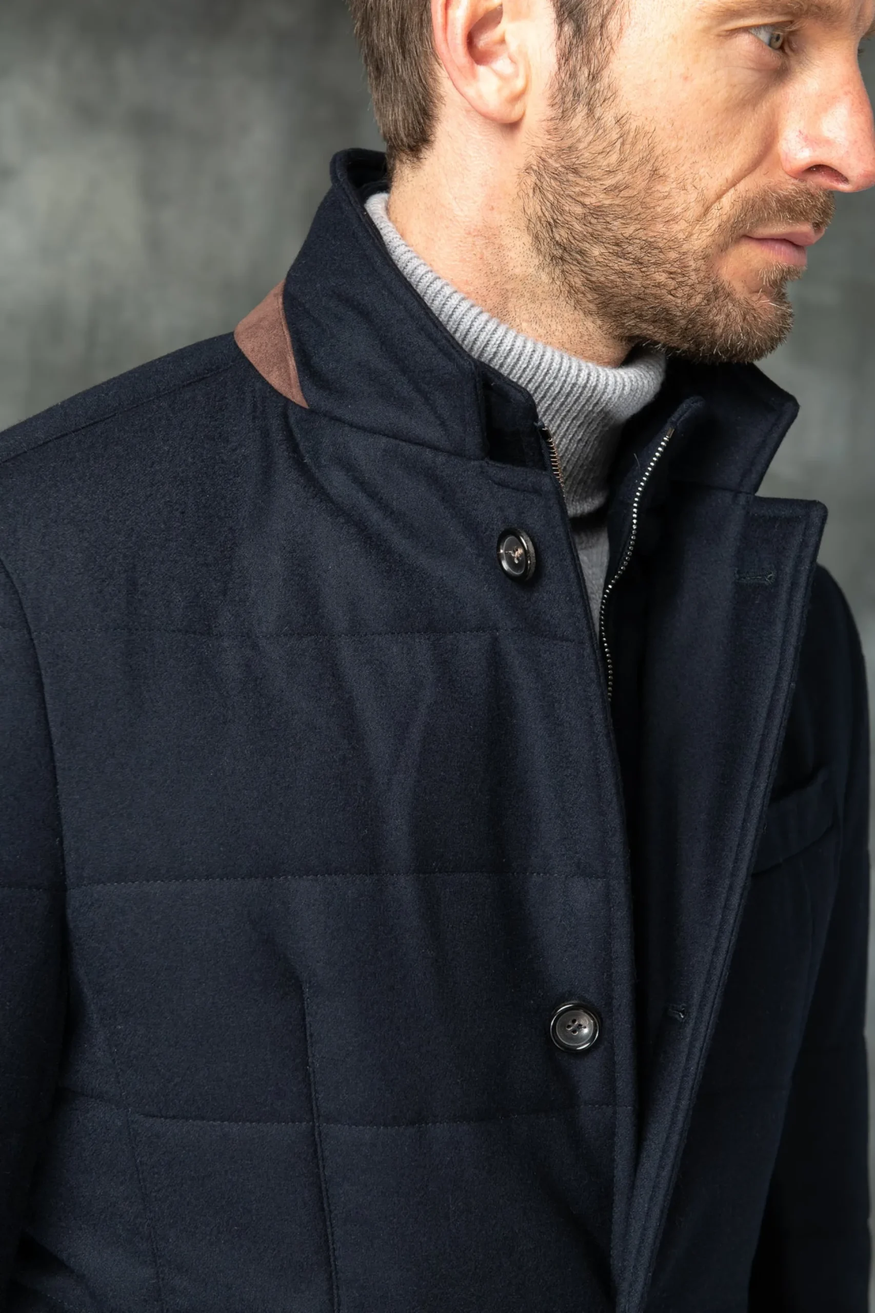 Blue Down Jacket In Loro Piana Wool With Rain System®– Made In Italy|Pini Parma Online