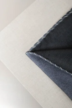 Blue Flannel Cotton Pocket Square With White Edges - Made In Italy|Pini Parma New