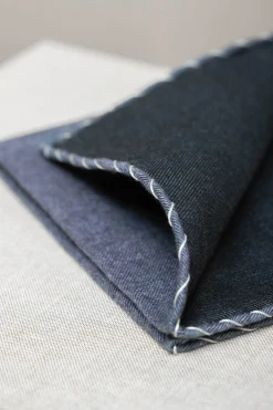 Blue Flannel Cotton Pocket Square With White Edges - Made In Italy|Pini Parma New