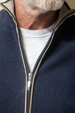 Blue Honeycomb Cashmere Blend Full Zip – Made In Italy|Pini Parma Clearance
