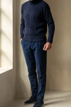 Blue Jacquard Pattern Cashmere Blend Turtleneck – Made In Italy|Pini Parma Sale