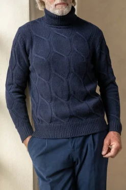 Blue Jacquard Pattern Cashmere Blend Turtleneck – Made In Italy|Pini Parma Sale