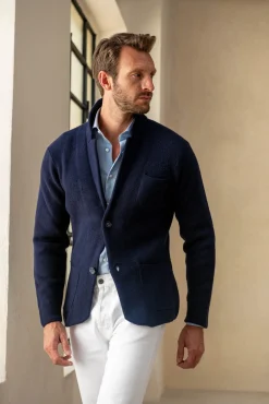 Blue Knitted Jacket – Wool And Cashmere – Made In Italy|Pini Parma Outlet