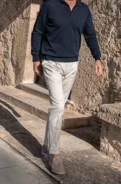 Blue Long Sleeve Cotton Polo - Made In Italy|Pini Parma Cheap