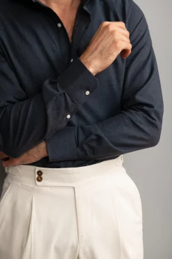 Blue Popover Shirt - Flannel Touch - Made In Italy|Pini Parma Store