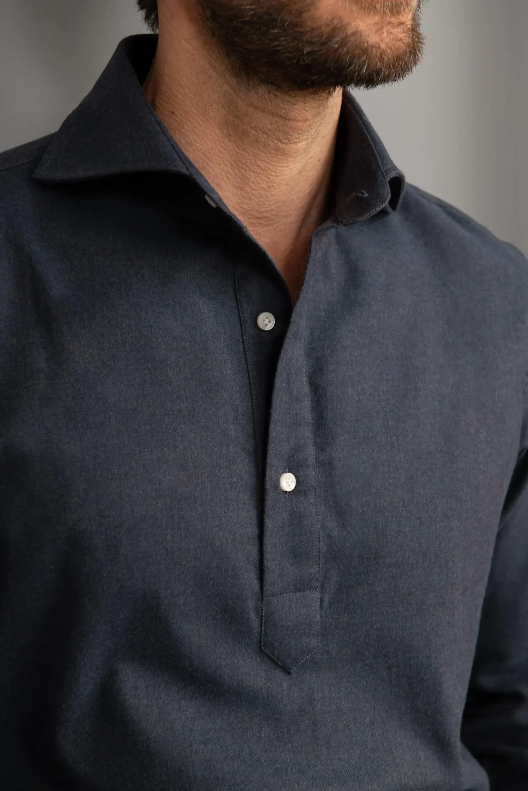 Blue Popover Shirt - Flannel Touch - Made In Italy|Pini Parma Store