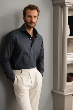 Blue Popover Shirt - Flannel Touch - Made In Italy|Pini Parma Store