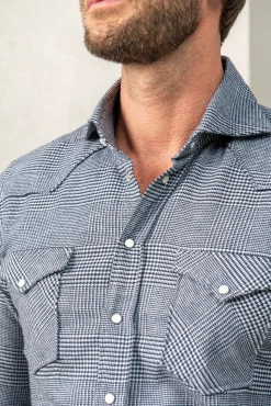 Blue Prince Of Wales Western Shirt - Made In Italy|Pini Parma New