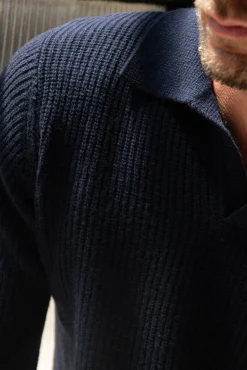 Blue Ribbed Cashmere Blend Polo – Made In Italy|Pini Parma Best