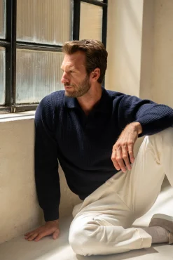 Blue Ribbed Cashmere Blend Polo – Made In Italy|Pini Parma Best