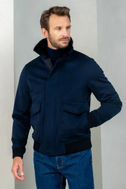 Blue Short Coat With Removable Shearling Collar – Made In Italy|Pini Parma Store