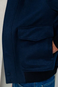 Blue Short Coat With Removable Shearling Collar – Made In Italy|Pini Parma Store