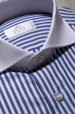 Blue Striped White Collar Shirt Limited Edition - Made In Italy|Pini Parma New