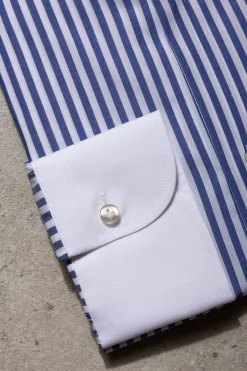 Blue Striped White Collar Shirt Limited Edition - Made In Italy|Pini Parma New