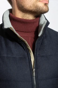 Blue Vest With Zip In Loro Piana Wool With Rain System®– Made In Italy|Pini Parma Discount