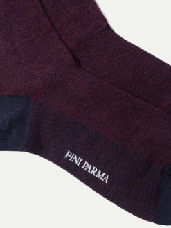 Bordeaux Herringbone Short Socks - Made In Italy|Pini Parma Cheap
