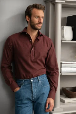 Bordeaux Popover Shirt - Flannel Touch - Made In Italy|Pini Parma Cheap