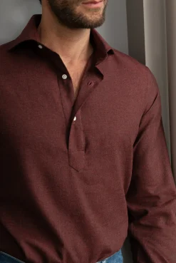 Bordeaux Popover Shirt - Flannel Touch - Made In Italy|Pini Parma Cheap
