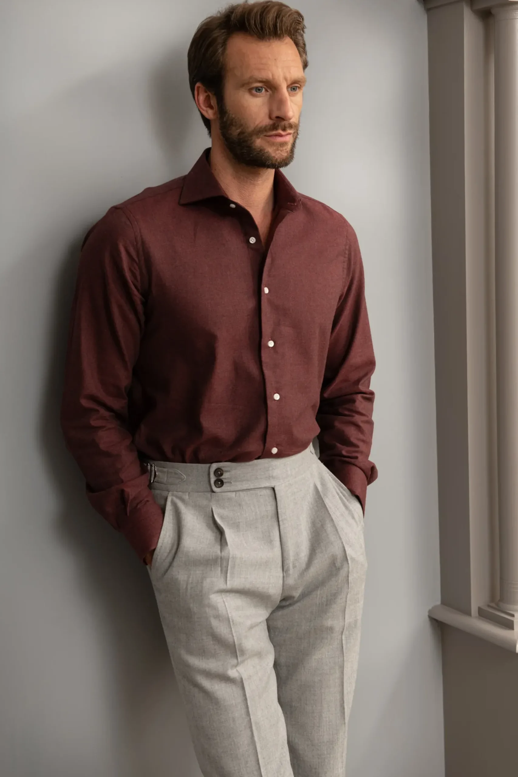 Bordeaux Shirt - Flannel Touch - Made In Italy|Pini Parma Store