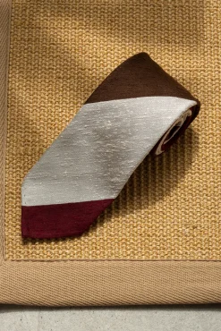 Brown And Bordeaux Shantung Tie - Hand Made In Italy|Pini Parma Sale